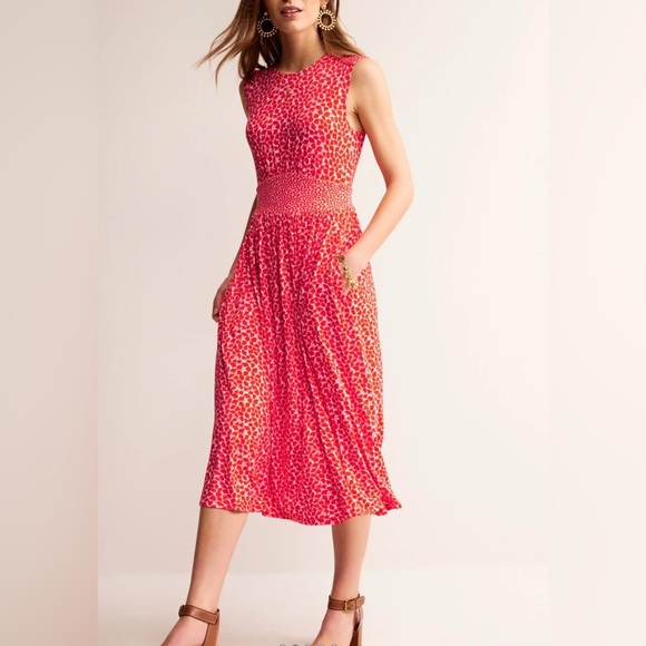 Boden Thea Sleeveless Midi Dress Poppy Red, Botanic Sprig - Picture 1 of 13
